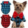 thumbnail image 1 of Paquete De 2 Camisas Para Cachorros A Cuadros,Ropa Linda Y Conjunto Combinado De Pajarita Para Perros,s, 1 of 4