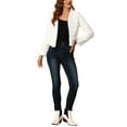 thumbnail image 2 of INSPIRE CHIC Women's Long Sleeve Solid Color Collarless Shaggy Soft Faux Fur Coat M White, 2 of 8