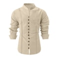 thumbnail image 3 of LIUJUNSHOP Men's Long Sleeve Casual Solid Holiday Cardigan Shirt Top Comfortable Stylish Versatile Khaki L, 3 of 5