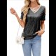thumbnail image 3 of Camisas Brillantes para Mujer, Blusas de Fiesta con Hombros Descubiertos y Cuello en V, Atuendos para Discotecas de Noche Negro L, 3 of 10