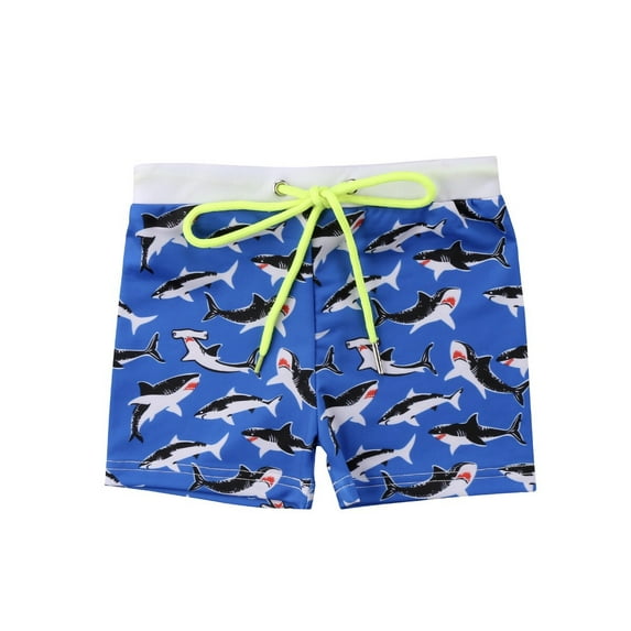 Baby Toddler Boys Printed Swim Shorts Bathing Suit Beach Pool Boy Swim Trunks (Blue Shark, 12-18 Months)