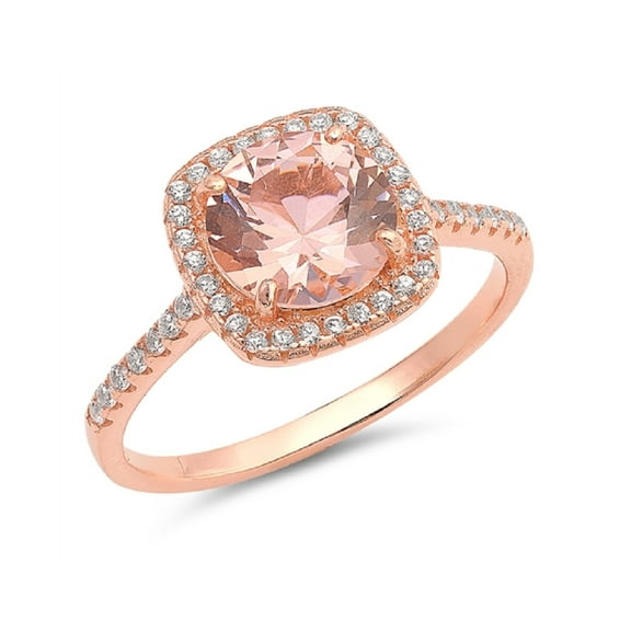 Round Pink Simulated Morganite Cubic Zirconia Mystere Ring Rose Gold-Tone Sterling Silver