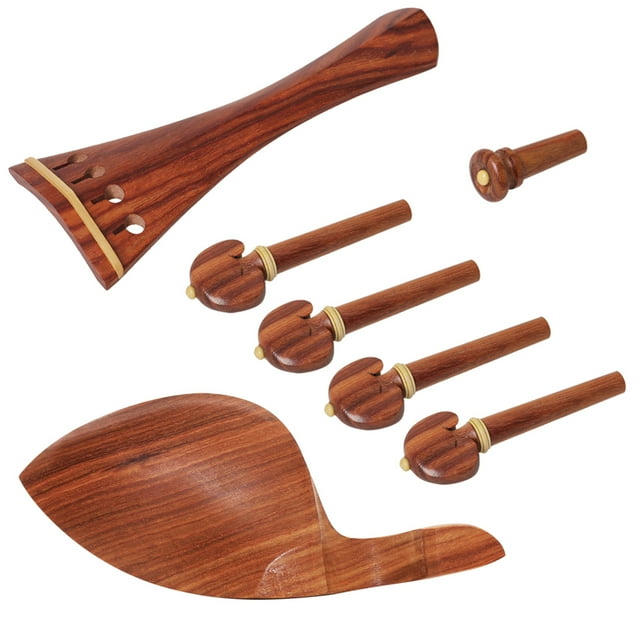 4/4 Violin Accessory Parts Set Red Solid Wood with Tailpiece Chin Rest End Pin Tuning Pegs