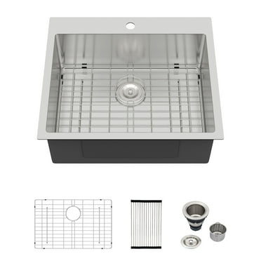 Logmey Stainless Steel Drop In Kitchen Sink 25x22 Inch Topmount Brushed Nickel Kitchen Sink Bar Sink