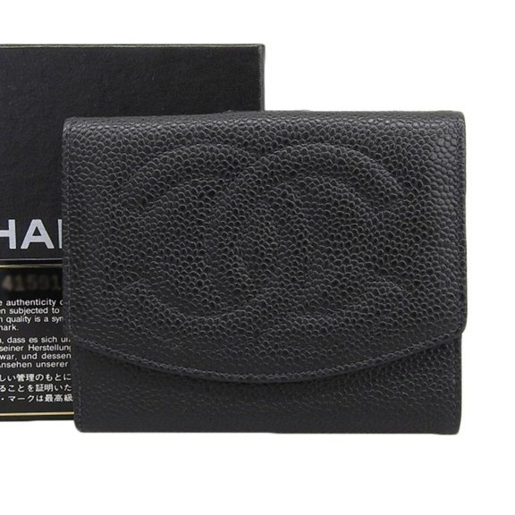 Pre-Owned CHANEL Coco Mark Compact Wallet with Seal 4th Series Double Fold Caviar... (Good)