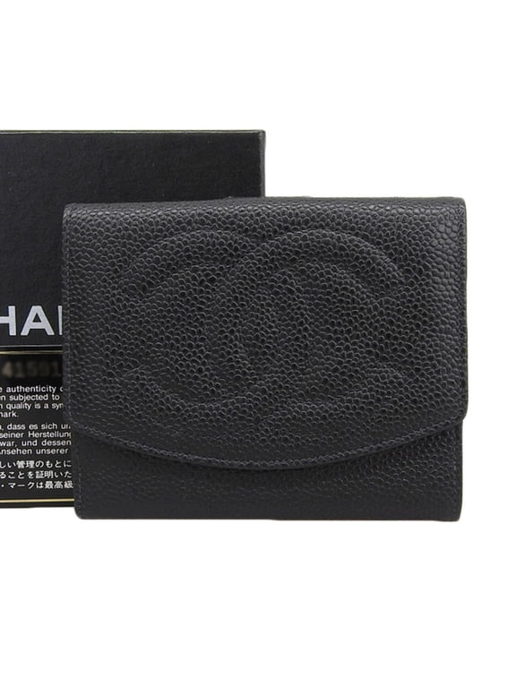 Pre-Owned CHANEL Coco Mark Compact Wallet with Seal 4th Series Double Fold Caviar... (Good)