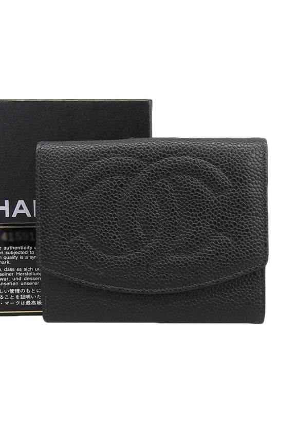 Pre-Owned CHANEL Coco Mark Compact Wallet with Seal 4th Series Double Fold Caviar... (Good)