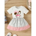 thumbnail image 3 of xiaxaixu Baby Girls Skirt Set, Rabbit Letters Print Romper with A-line Skirt Summer Outfit, 3 of 9