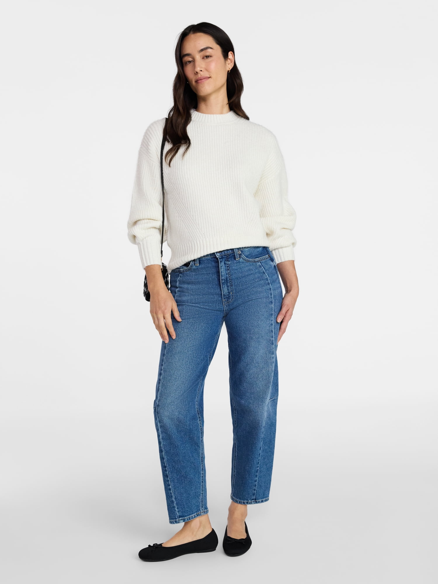 Time and Tru Women's Shaker Stitch Mock Neck Sweater, Midweight, Sizes XS-XXXL