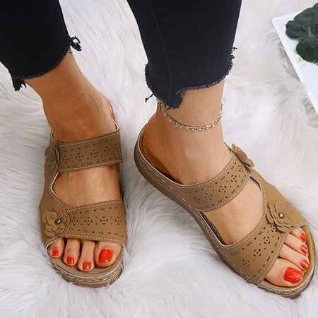 

NEGJ Fashion Women Summer Flowers Comfortable Wedges Shoes Beach Peep Toe Breathable Sandals