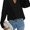 Black, variant on Casual Plain Top Notched Khaki Long Sleeve Women's Blouses XS (2)