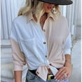 thumbnail image 4 of HAiming Women Button down Shirts Trendy Color Block Lapel Long Sleeve Cardigan Tops Casual Loose Comfort Blouses, 4 of 6