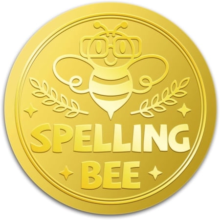 100Pcs 2" Bee Gold Foil Seal Stickers Gold Spelling Bee Seals Embossed Foil Stickers Self Adhesive Seals Sticker Round Labels for Invitation Cards Party Gift Sealing Envelopes Golden