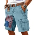 thumbnail image 3 of Men's Vintage Distressed Cargo Shorts with Ripped American Flag Print and Multi-Pockets Featuring Relaxed Fit Design Light Blue M, 3 of 5