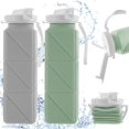 thumbnail image 1 of 2 Pcs Botella de Agua Plegable, 620ML Botella Blandas Portátil de Silicona, con Pajita, sin PBA, Antifugas, Anticaídas, Facil de Transporter, para Viajes, Gimnasio, Correr, Acampar (Verde/Gris), 1 of 4