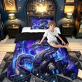thumbnail image 2 of meiyoeat Magic Dragon Wildlife Twin Comforter Sets for Boys, Futuristic City Bedding Set, Purple Blue, Black Reversible, 2-Piece, 1 Comforter and 1 Pillowcase, 2 of 5