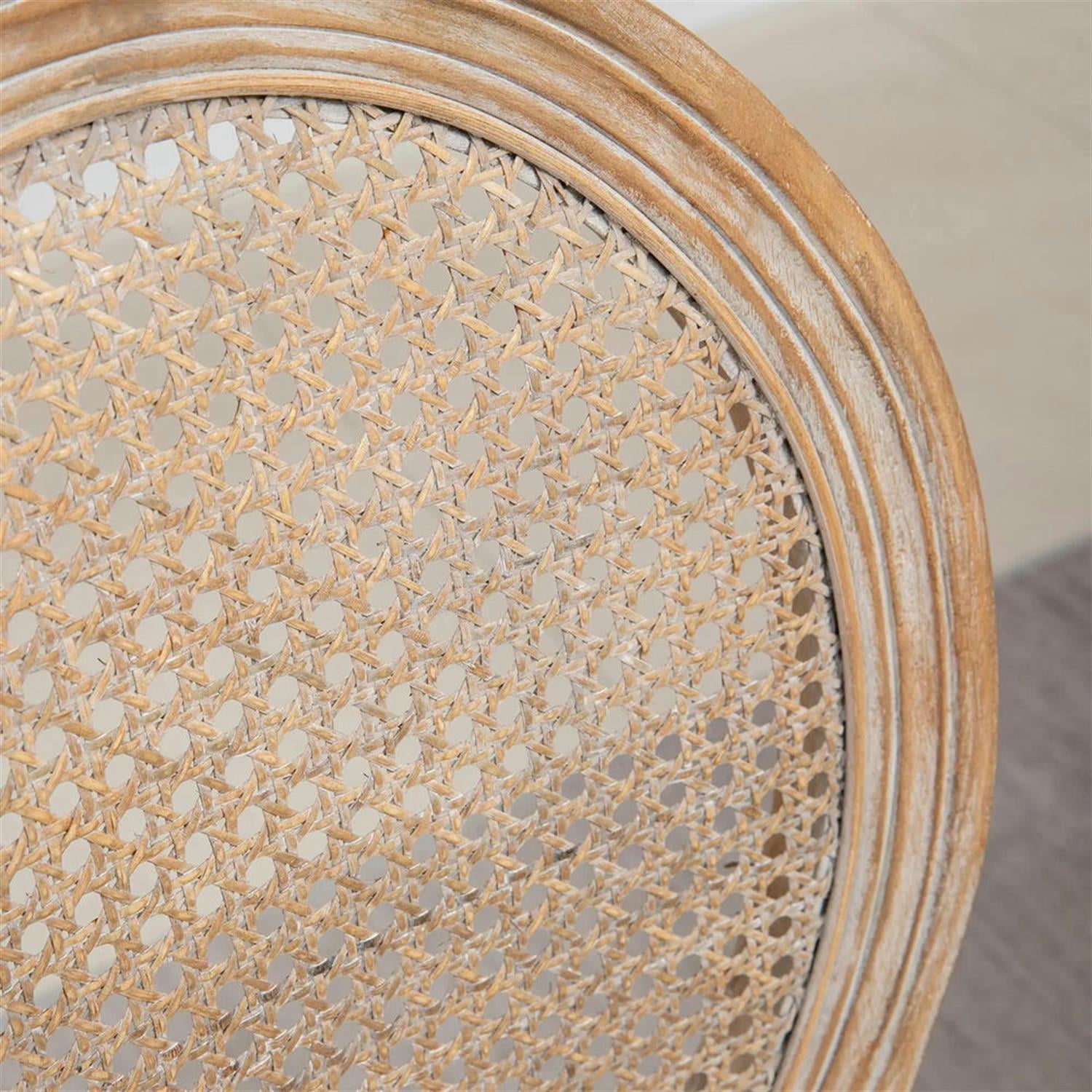 Demi Bonn Dining Chairs Set of 2, French-Style Upholstered Dining Room Chairs with Rattan Backrest and Linen-Touch Upholstery for Kitchen Restaurant, Living Room, White