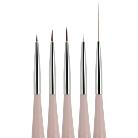 Acrylic Stroke Brush Beaute Galleria - 5pcs Nail Art Liner Brush Set (4mm, 7mm, 9mm) + Striping Brush Set (5mm, 25mm) for Drawing Fine Line, Detailing, Striping, One-Stroke, Short Strokes, Nylon Hair Acrylic Painting Pen ()