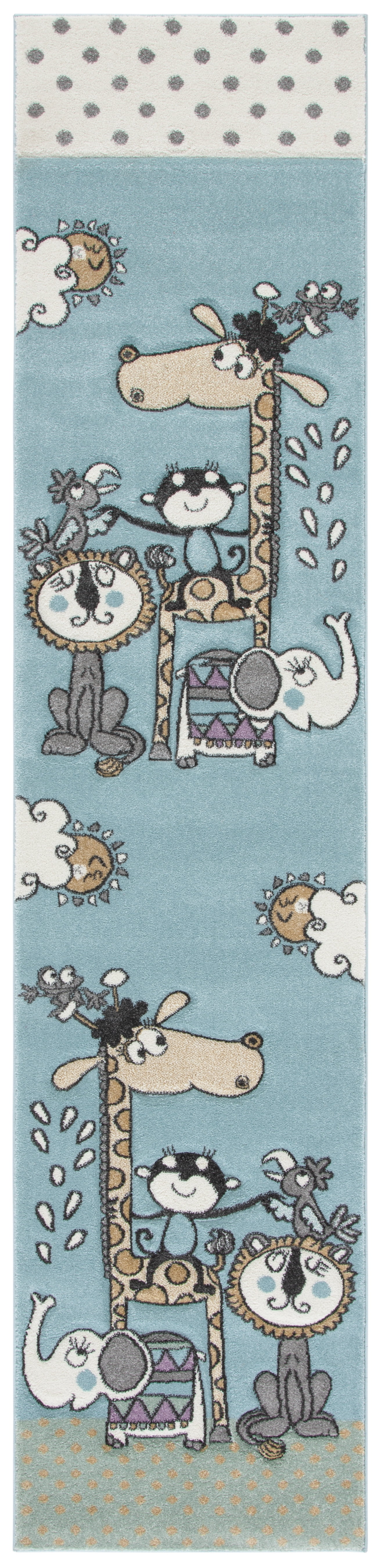SAFAVIEH Carousel Kids Talisha Sunshine Animals Runner Rug, Ivory/Blue, 2'3" x 10'