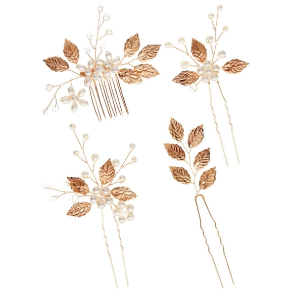 4 Pcs Wedding Hair Accessories, Gold Leaf Bridal Headpiece, Pearl Hair Pins for Wedding, Bridal, Party