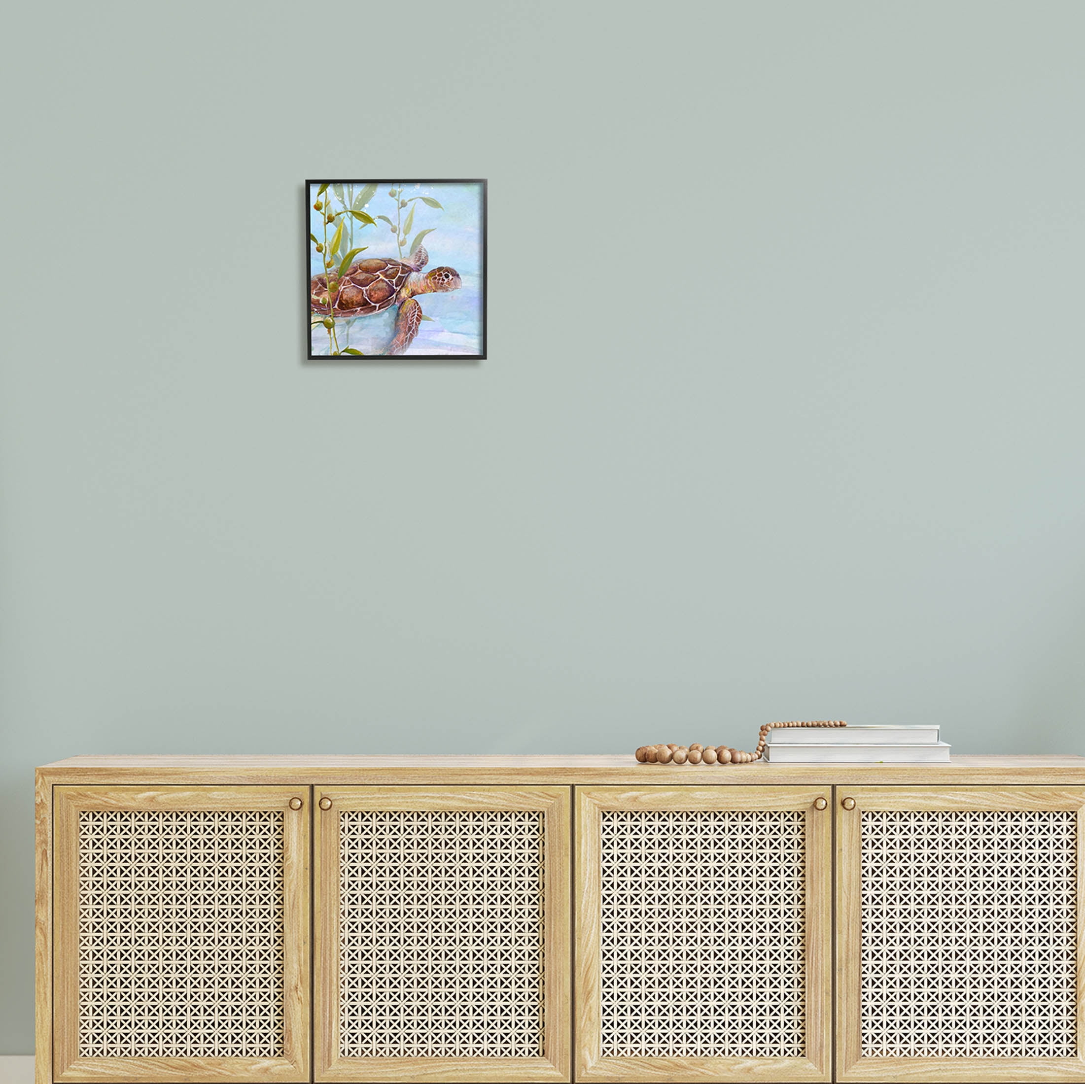 Stupell Industries Turtle Swimming Between Reef Graphic Art Black Framed Art Print Wall Art, Design by Diannart