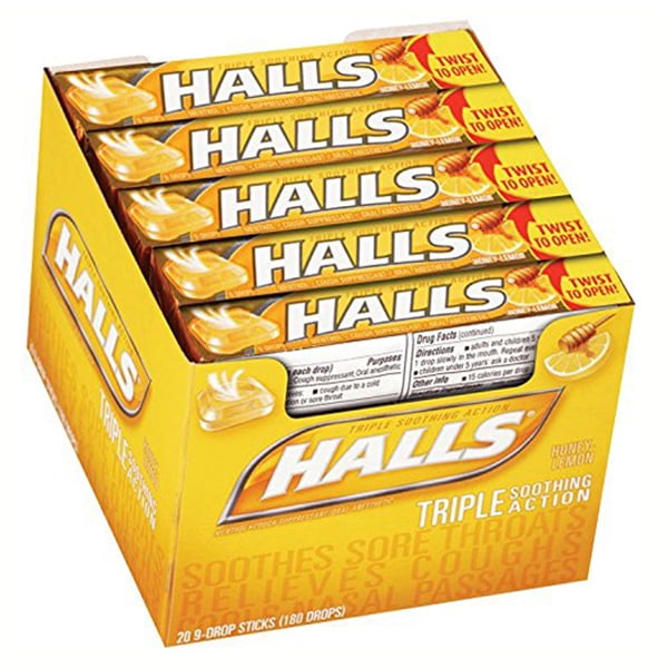 Halls Honey Lemon Triple Soothing Action Cough 9Drop Sticks Pack of