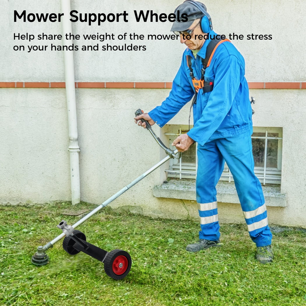 Weed Wacker Wheel Attachment, Adjustable Support Wheels Auxiliary, Mower Attachment for Weed Trimmer Gas String Trimmer Electric Brushcutter with 1-1.1inch Shaft Tube