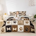 thumbnail image 3 of Homewish Paw Bone Plaid Twin Duvet Cover,Retro Pet Dog Theme Twin Bedding,Brown,Light Gray Reversible,2pcs,1 Duvet Cover and 1 Pillowcase, 3 of 6
