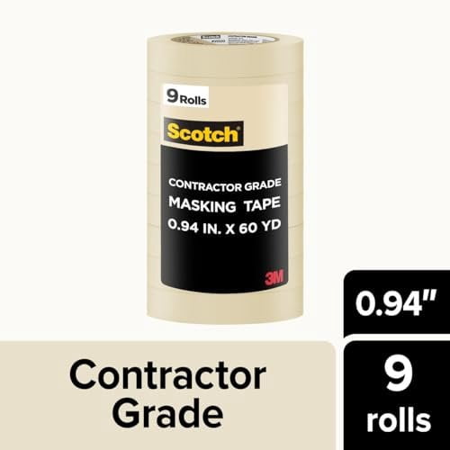 3M Scotch Contractor Grade Masking Tape 2020-24AP-9 - 0.94 In x 60 Yds - 4 Packs, Tan