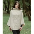 thumbnail image 4 of SAOL 100% Merino Wool Women's Aran Cable Knit Poncho Oversize Sweater High Neck Irish Cape Made in Ireland, 4 of 6