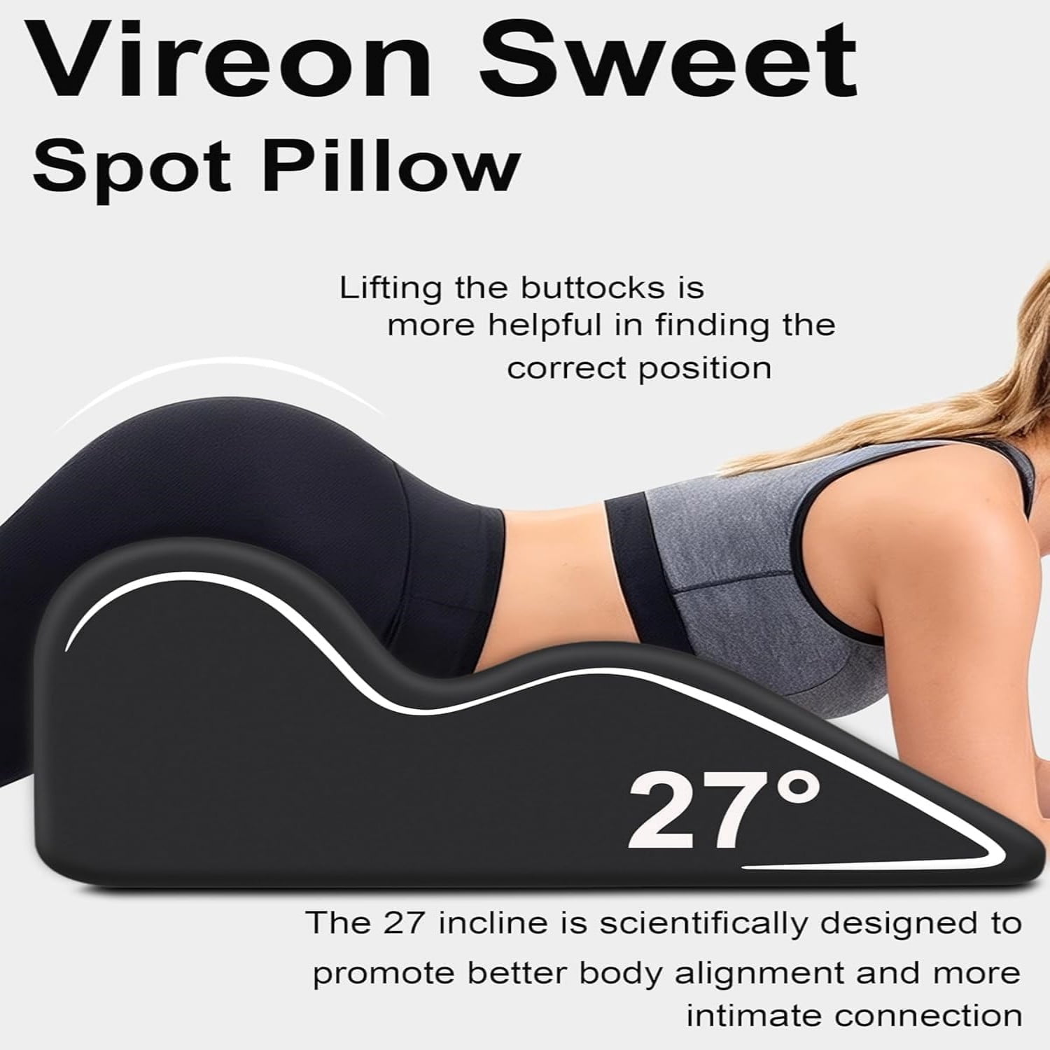 Beiled Ergonomic Memory Foam Wedge Pillow with Neck and Waist Bevel Support, Black, 23.6 x 15.35 in