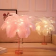 thumbnail image 4 of Luz de sombra de plumas adornada de plumas reales rosa grande contemporánea y única, 4 of 4