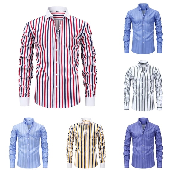 LIIPEE Stripes Graphic Dress Shirt For Men Long Sleeve Turn Down Collar Button Up Shirts Male Comfortable Formal Business Tops,XL