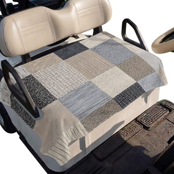 Golf Cart Seat Cover Beige Linen Squares Club Car Golf Cart Seat Covers Soft Absorbent Golfcart Towel Blanket Boho Woven Fabric Golf Seat Covers for Cart Decor Fits 2 & 4 Passenger 51"x31"