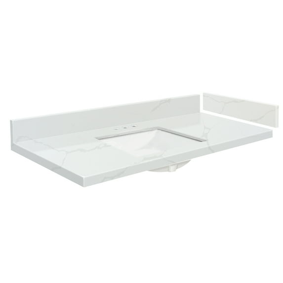 Transolid VT58.5x22-1KU-6F-A-W-8 58.5 in. D Quartz Vanity Top with 8 in. Widespread and Rectangular Undermount Sink, Calacatta