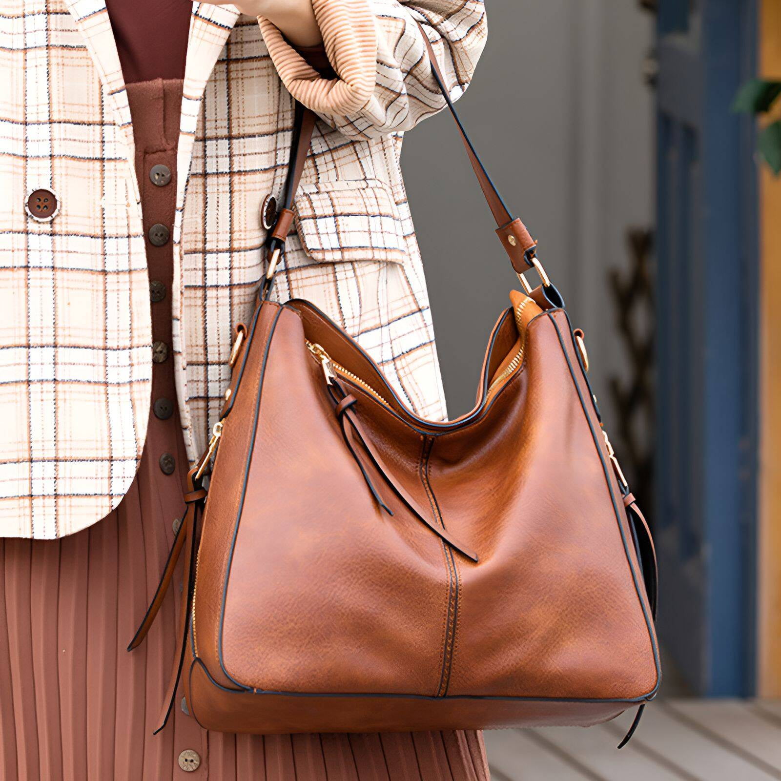 TELOLY Work Bags for Women,Adjustable Shoulder Strap Work Bag,Multiple Carry Styles Work Tote Bag,Brown