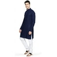 thumbnail image 2 of Indian Chikankari Embroidered Sequined Cotton Men's Kurta Pajama (Navy Blue, L), 2 of 7