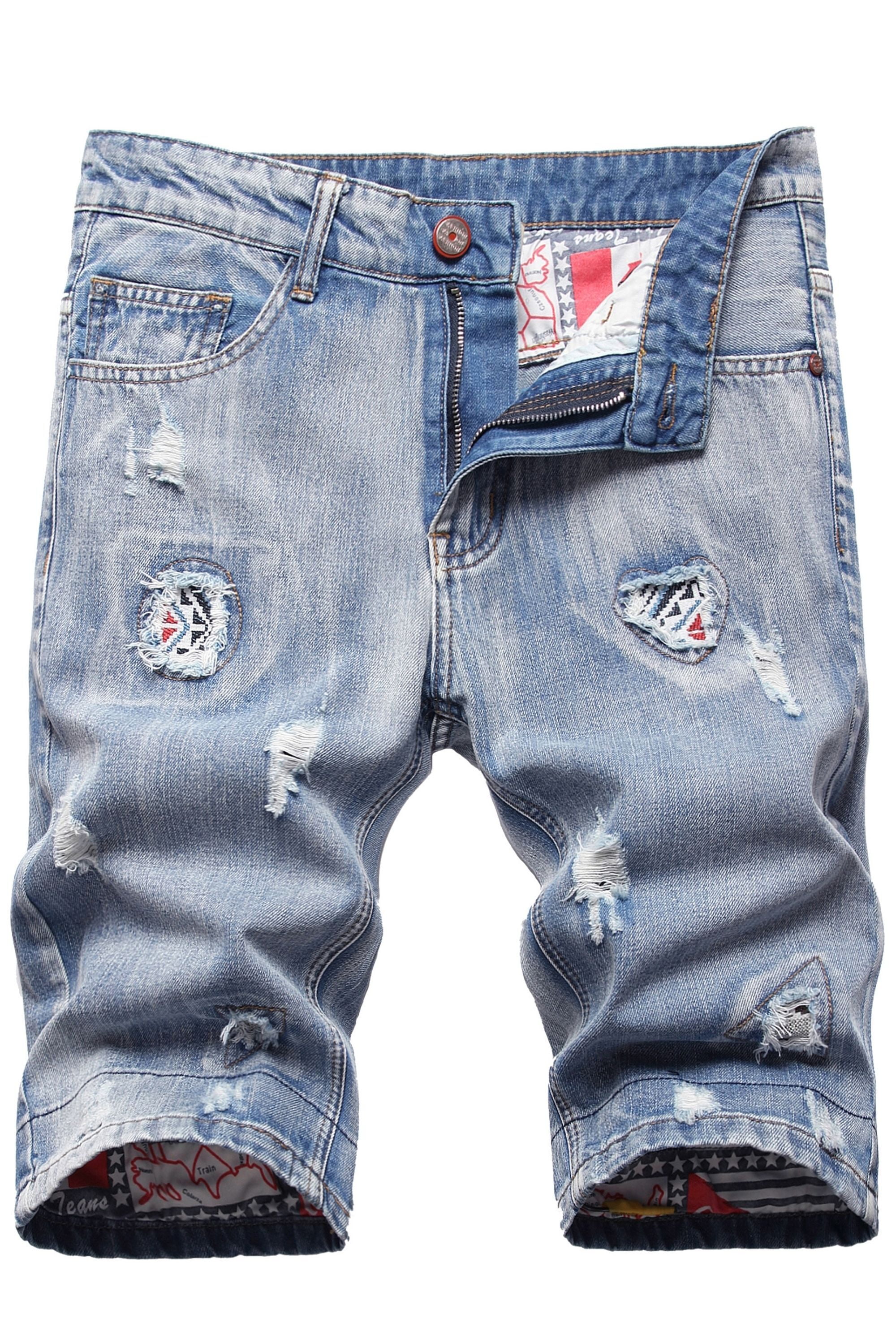 Ginsiom Mens Jean Shorts Ripped Distressed Slim Fit Rolled Denim Shorts