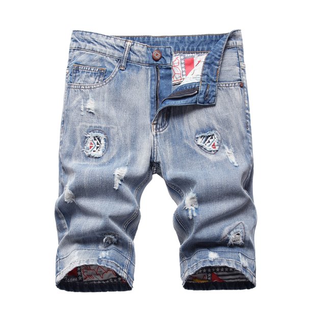 Ginsiom Mens Jean Shorts Ripped Distressed Slim Fit Rolled Denim Shorts