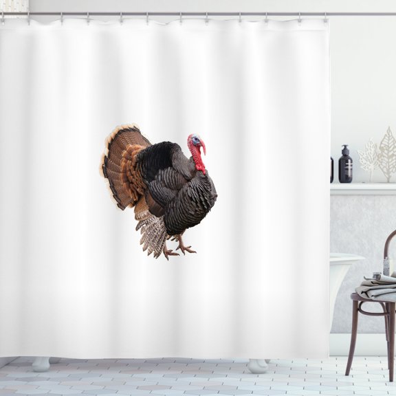 Ambesonne Turkey Shower Curtain, Farm Animal Portrait, 69"Wx75"L, Black Brown Coral