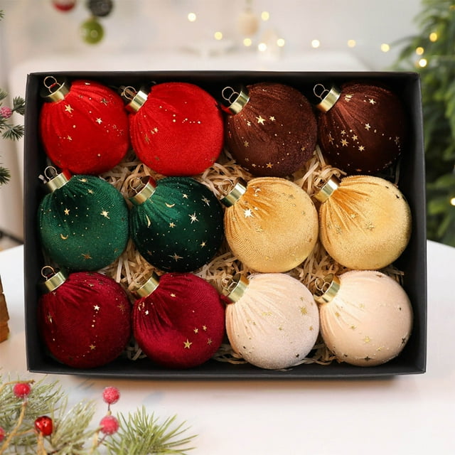 Bola de Christmas, Ornaments, 12 piezas, decoración de Navidad, a juego, adornos de tela, para árbol de Navidad, Navidad, fiestas, hogar, oficina, metal, 12 unidades