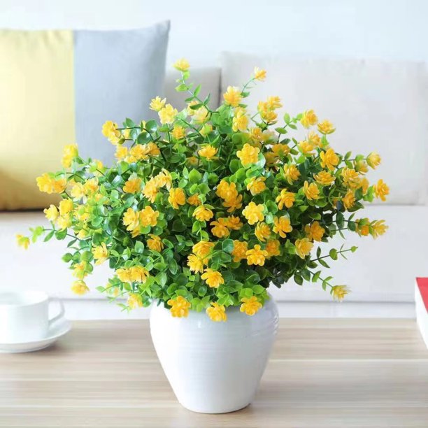 Simulación de planta verde, 7 cabezas, 35 mallas, eucalipto, camelia, flor artificial, flor de plástico, flor decorativa