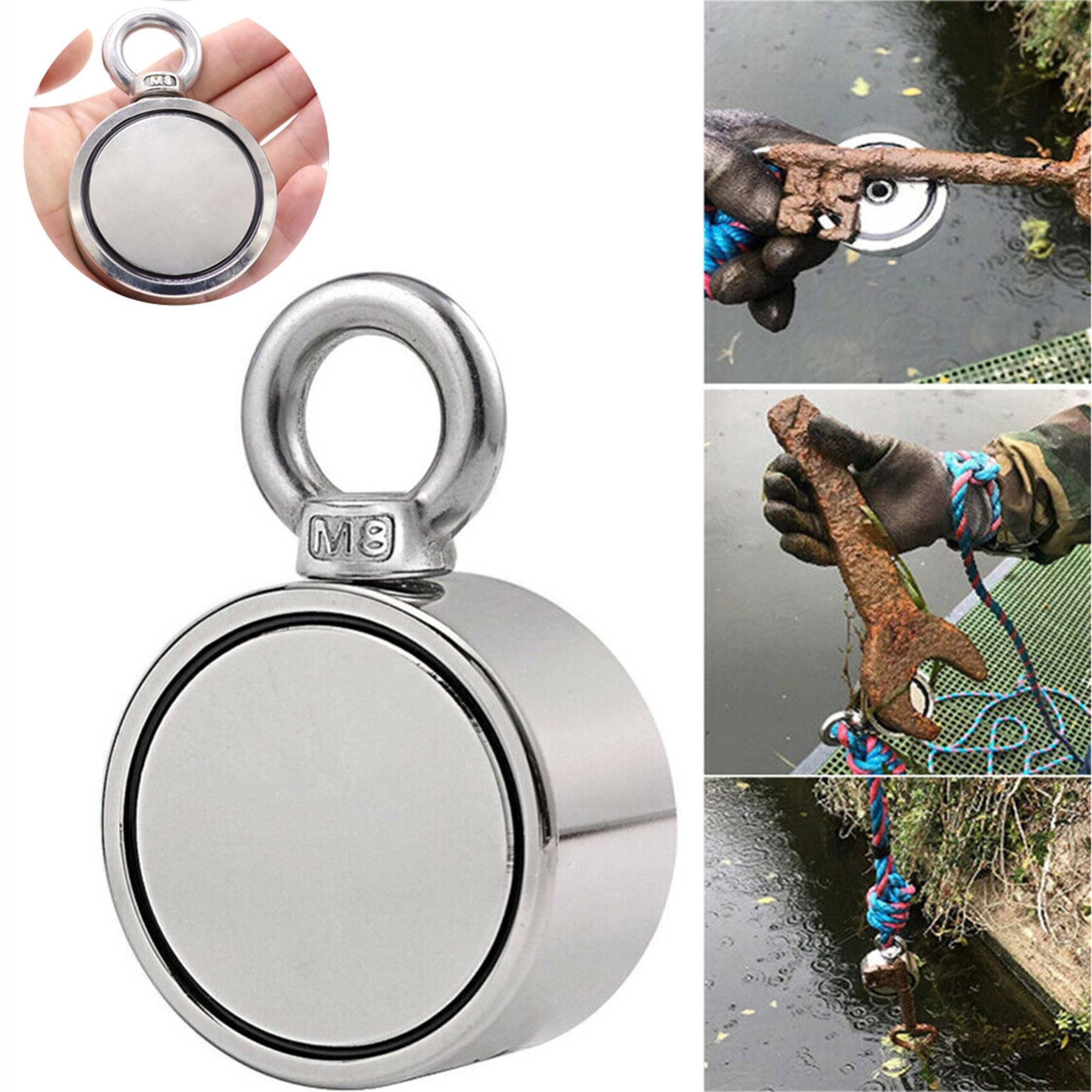 Spencer Round Double Sided Fishing Magnet Super Strong Neodymium 400LBS  Pulling Force Thick Eyebolt Treasure Hunt with 10M Rope