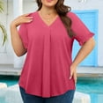 thumbnail image 4 of IROINNID Women's Plus Size V-Neck Button Blouse Short Sleeve Pullover Tops,Summer Casual T-Shirt,Fashion Loose Fits Tunic Tops(Hot Pink,), 4 of 6