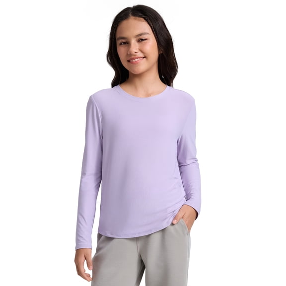 CRZ YOGA Girls Cloudweight Long Sleeve Athletic Shirts Active Sports Casual Tees Crew Neck Side Slit Winter Kids Teen