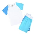 thumbnail image 2 of Bainana Toddler Boys Girls 2 Piece Tracksuit Kids Color Block Short Sleeve T Shirt And Shorts Set Breathable Soft Child Summer Sport Running Athletic Outfits Light Blue Size 6-9 Months, 2 of 5