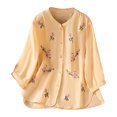 thumbnail image 2 of Vetsdori Womens Button up Blouses Dressy Trendy Pullover Summer Three Quarter Sleeve,Plus Size Graphic Tops for Junior Crew Neck, 2 of 4