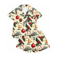 thumbnail image 6 of FDGIU Women's Christmas Pajama Short Set, 2-Piece Short Sleeve Lapel Top & Shorts, Holiday Print Matching Lounge & Sleepwear, 6 of 7