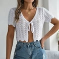 thumbnail image 5 of Summer Lace Up Hollowed Out Short Sleeved Knitted Cardigan Vacation Navel Sun Shirt Sun Shirt Women Sun Shirt, 5 of 8
