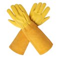 thumbnail image 4 of Guantes de cuero para jardinería, guantelete transpirable de protección, guantes de trabajo de 2 piezas, lavables y duraderos de primera calidad para amarillo Soledad Guantes de jardineria, 4 of 10